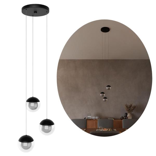 Imagem de Pendente  lustre de Teto Jabuticaba Sueli Com 3 Globo de Vidro Transparente Bivolt - Preto Fosco