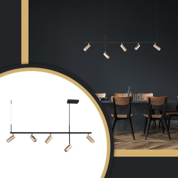 Imagem de Pendente Lustre Luminaria 5 Spots Lâmpadas Preto Dourado Palacio