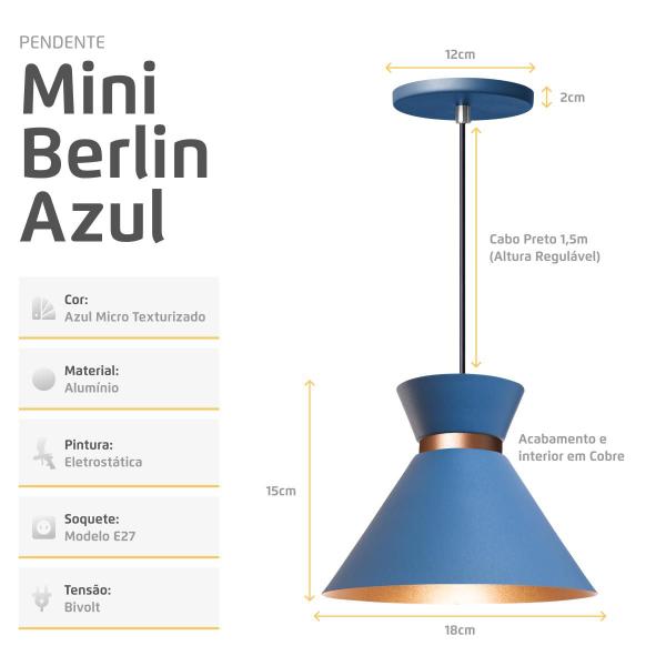 Imagem de Pendente Lustre Luminária Berlin 15cm Azul