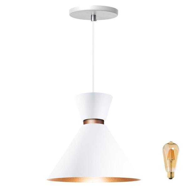 Imagem de Pendente Lustre Luminária Berlin 23cm Branco + Led Retrô Vintage Moderno