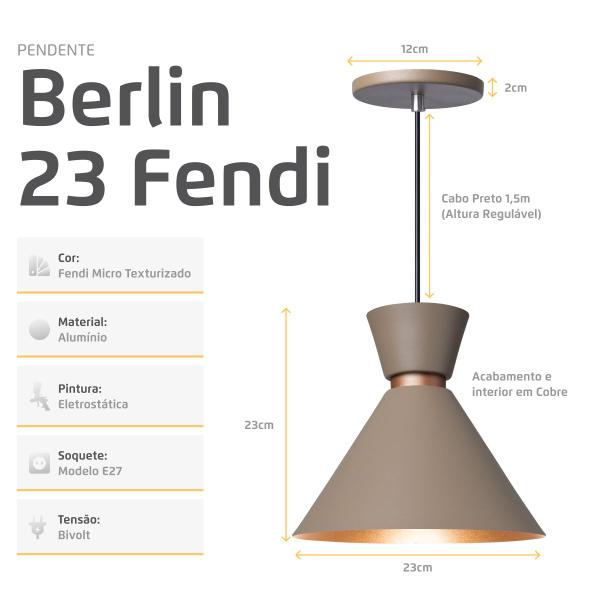 Imagem de Pendente Lustre Luminária Berlin 23cm Fendi