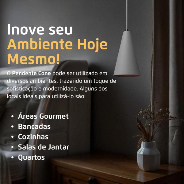 Imagem de Pendente Lustre Luminária Cone Branco