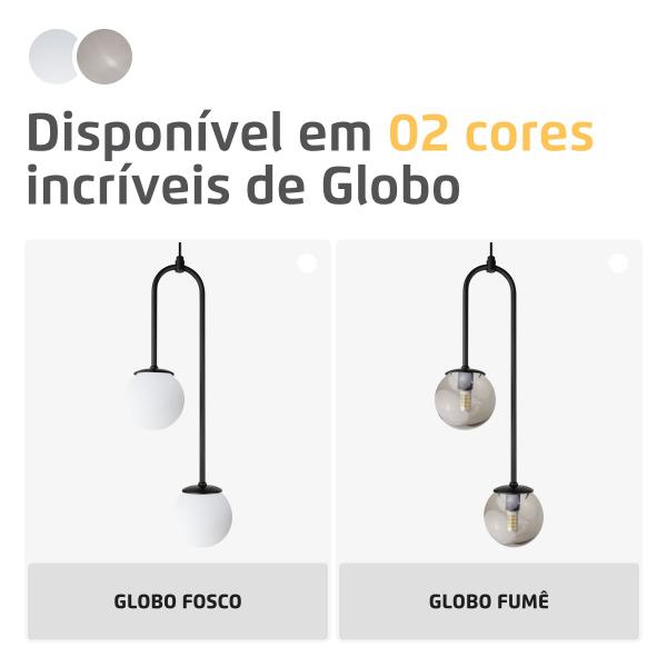 Imagem de Pendente Lustre Luminária Cor Preto Canne Globo Vidro Fumê