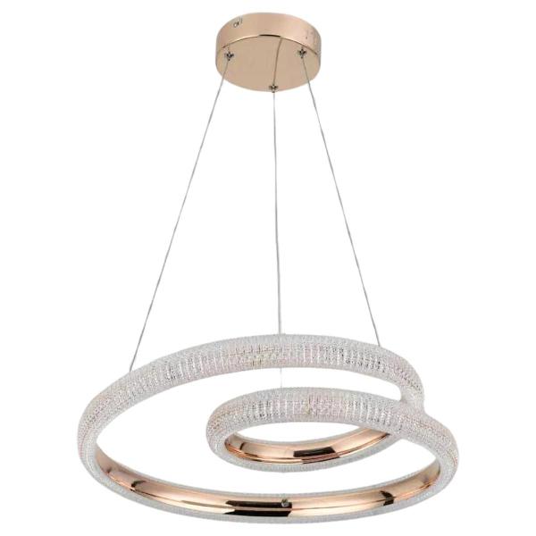 Imagem de Pendente Lustre Luminária Dourada Led 45W Integrado Moderna Cristais Ouro Brilho 4000K Anel Curva Infinito Mola Luxo Bivolt 110V 220V P/ Sala Copa