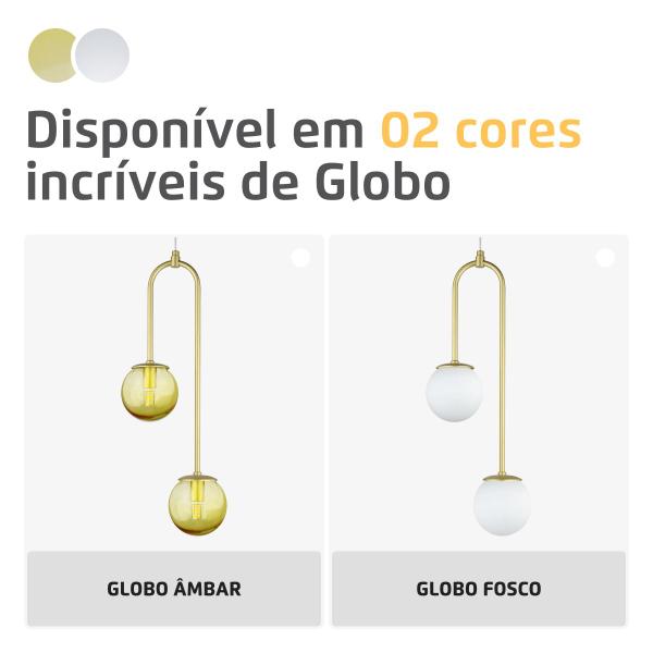 Imagem de Pendente Lustre Luminária Dourado Canne Globo Vidro Ambar