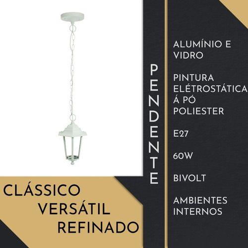 Imagem de Pendente Lustre Luminaria Externa Varanda Branco Alumínio e Vidro Colonial Vintage  Taschibra