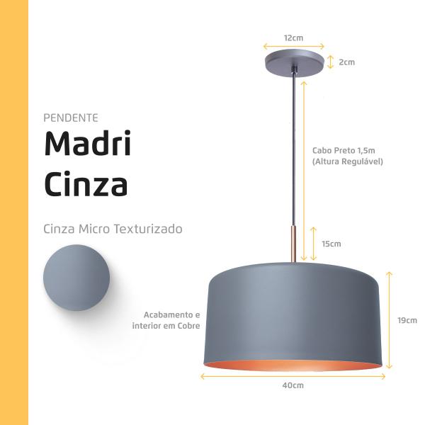 Imagem de Pendente Lustre Luminária Madri Cinza