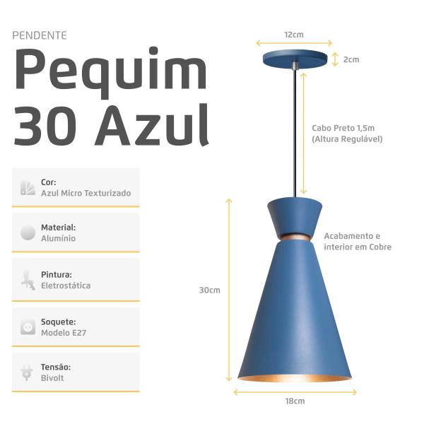 Imagem de Pendente Lustre Luminária Pequim Azul 30cm