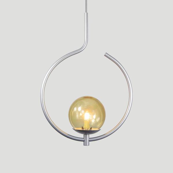 Imagem de Pendente Lustre On Loop Prata Com Globo De Vidro Âmbar