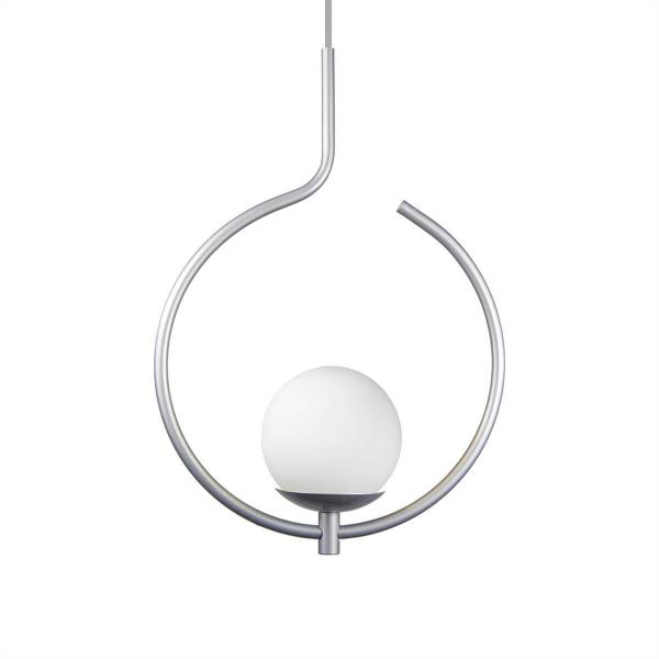 Imagem de Pendente Lustre On Loop Prata Com Globo De Vidro Branco