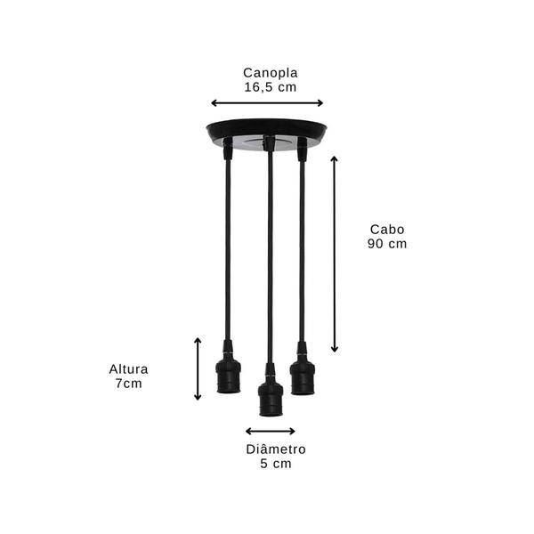 Imagem de Pendente Lustre Popy Soquete E27 Sem Chave Preto 1, 2 E 3 Lâmpadas