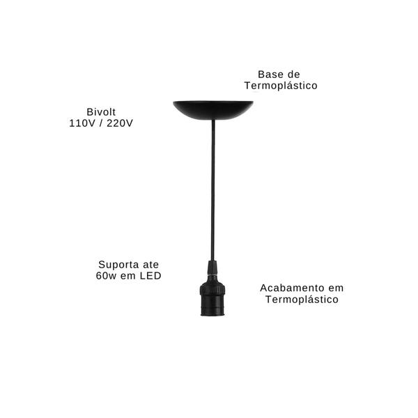 Imagem de Pendente Lustre Popy Soquete E27 Sem Chave Preto 1, 2 E 3 Lâmpadas