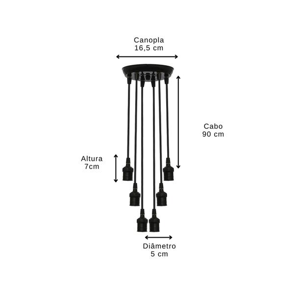 Imagem de Pendente Lustre Popy Soquete E27 Sem Chave Preto 4 e 6 Lâmpadas