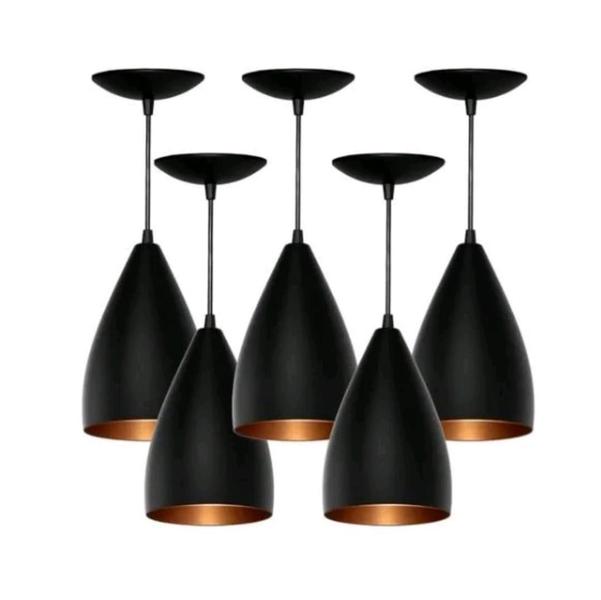 Imagem de Pendente Lustre Vegas Kit Com 3 Preto Com Cobre Cozinha Sala