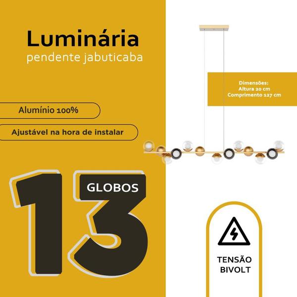 Imagem de Pendente lustres Jabuticaba Com 13 Vidro Globo Bivolt Aluminio