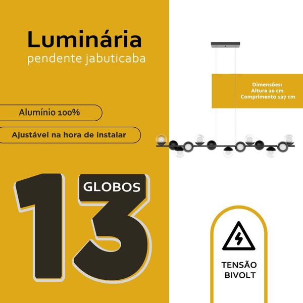 Imagem de Pendente lustres Jabuticaba Com 13 Vidro Globo Bivolt Aluminio