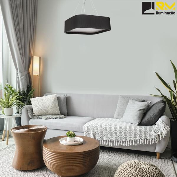 Pendente Madeira Quadrado Arredondado Preto 40x40cm - Adrilustres Imagem de Pendente Madeira Quadrado Arredondado Preto 40x40cm