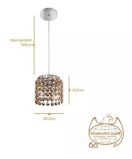 Imagem de Pendente Milano Cristal Fume Redondo 1 Luz - Llum Bronzearte