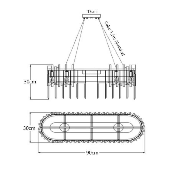 Imagem de Pendente Moderno Dourado 90Cm Para Mesa Sala De Jantar Hall