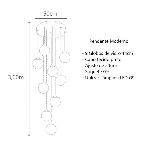 Imagem de Pendente Moderno Preto 50Cm Pé Direito Alto Sala Vão De Esca