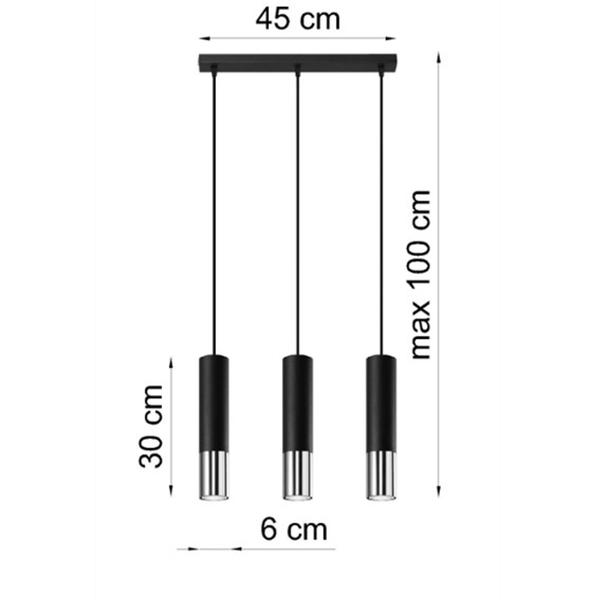 Imagem de Pendente Moderno Tubular Triplo p/3 Dicroicas - Canopla Retangular