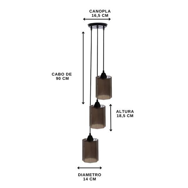 Imagem de Pendente Octolux 3 Lâmpadas Soquete E27 Lustre Termoplástico Teto