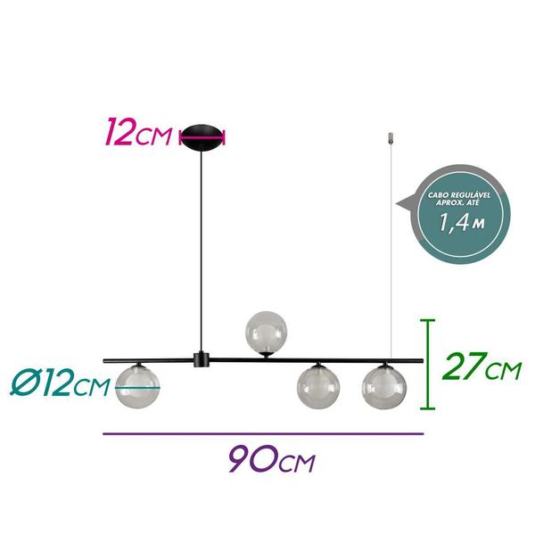 Imagem de Pendente Orbit Preto 4 Globos PHD1539 Studioluce + 4x LED G9 BQ ST2395