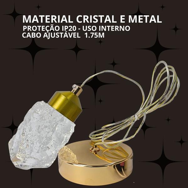 Imagem de Pendente pedra cristalina pd1119 dourado ip20 bivolt cabo ajustável quente/frio/neutro