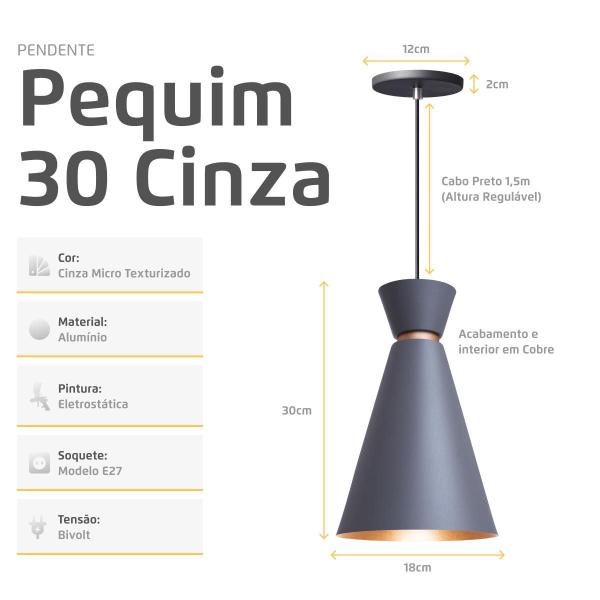 Imagem de Pendente Pequim Cinza 30 cm