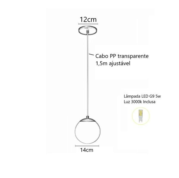 Imagem de Pendente Prata P/ Bancada Cozinha Cabeceira De Cama + Led