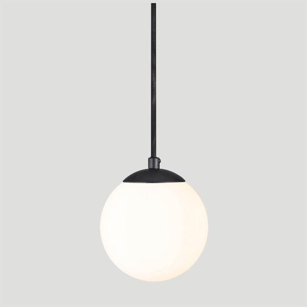 Imagem de Pendente PRETO C/ Globo de Vidro BRANCO de 14cm + LED 2W