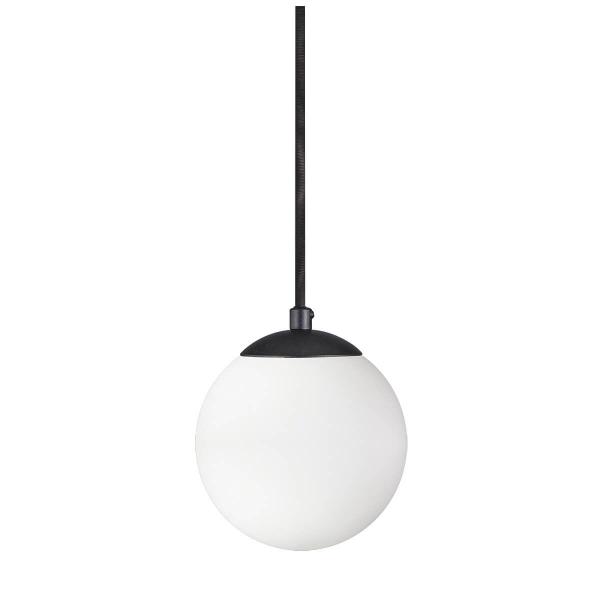 Imagem de Pendente PRETO C/ Globo de Vidro BRANCO de 14cm + LED 2W