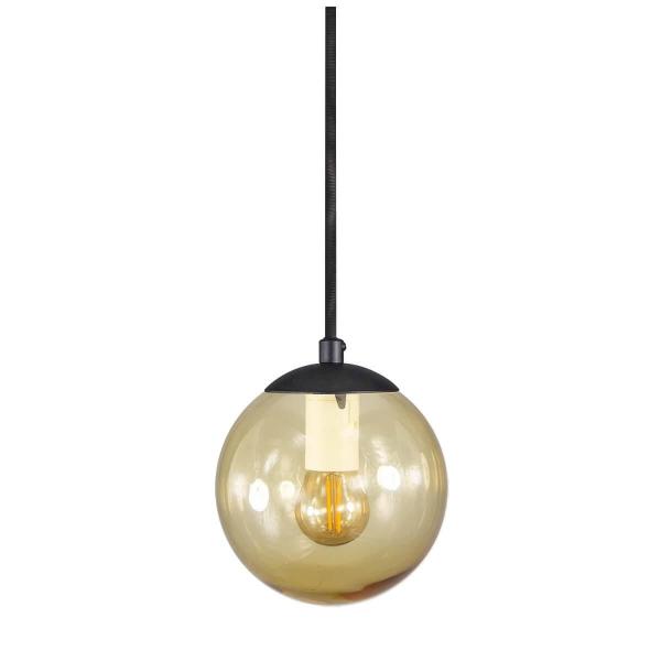 Imagem de Pendente Preto Com Globo De Vidro Ambar De 14Cm + Led 2W