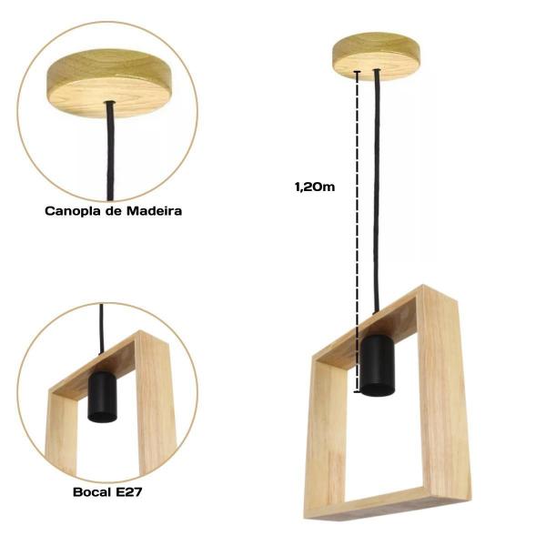 Imagem de Pendente Quadro Rústico E27 Em Madeira Com Canopla Para Teto