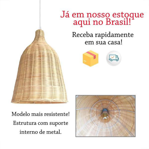 Imagem de Pendente Rattan Em Fibra Natural Vime Artesanal Sala Estar