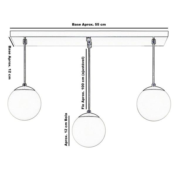 Imagem de Pendente Retangular Triplo New Cobre Orby Bolinha Vidro