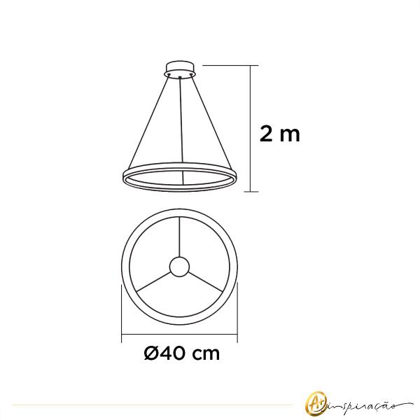 Imagem de Pendente Ring 1 Aliança Preto/Dourado Moderno Ø40cm 24W 3000K 2000/40