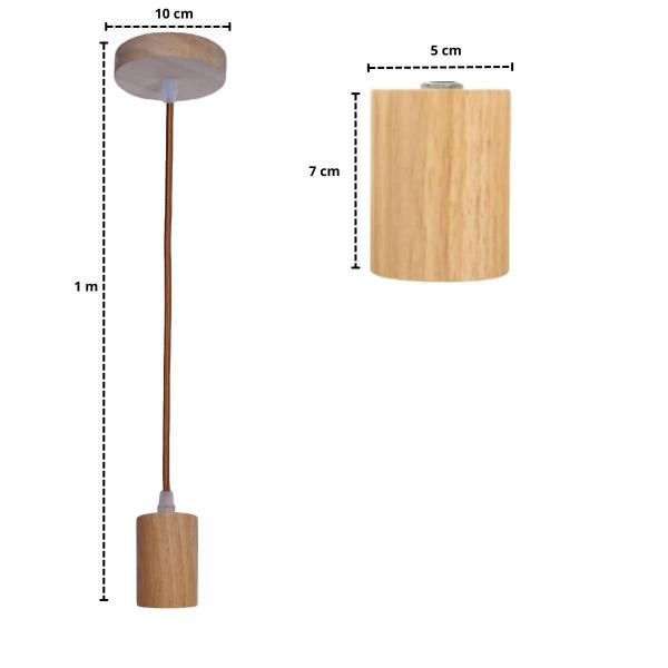 Imagem de Pendente Rústico Madeira Cilindro 1M E27 Bivolt Para Teto