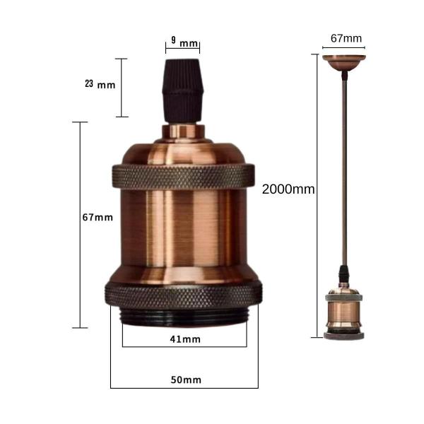 Imagem de Pendente Rústico Retrô Metal Decorativo 2M Soquete Bocal E27