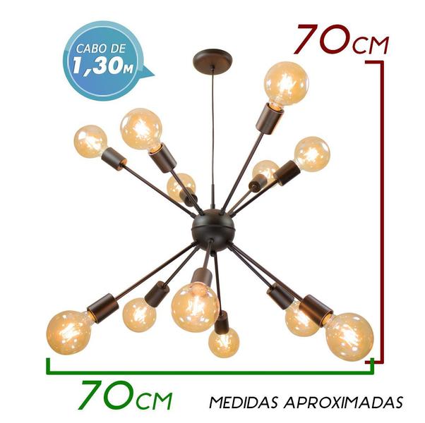 Imagem de Pendente Sputnik Atom Preto + 12 Lampadas Filamento de carbono 220V G95 St598