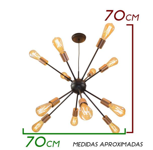 Imagem de Pendente Sputnik Atom Preto com Cobre + 12 Lampadas Filamento de carbono 220V st64 St598