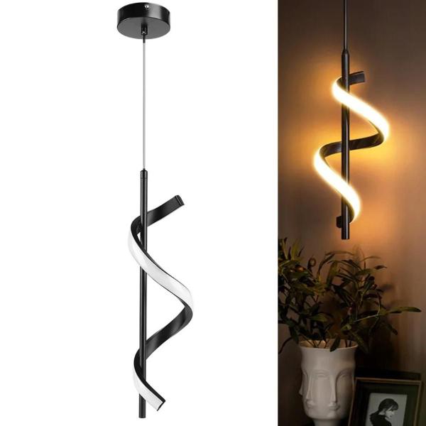 Imagem de Pendente Teto Luminária Led 42cm 14W Espiral Worm Vertical Infinito Moderno Preto Luz Branco Quente 3200K Bivolt 110V 220V P/ Quarto Cabeceira Lavabo