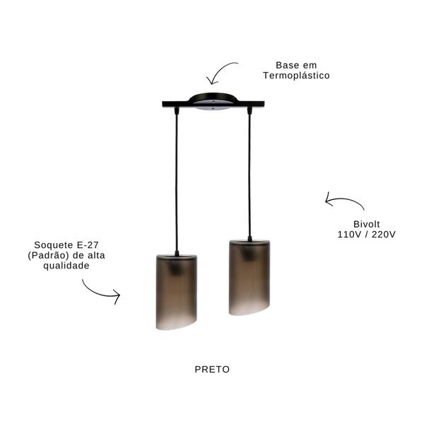 Imagem de Pendente Trilho Cilíndrico E27 Lustre Termoplástico 2 Lâmpadas Branco Preto