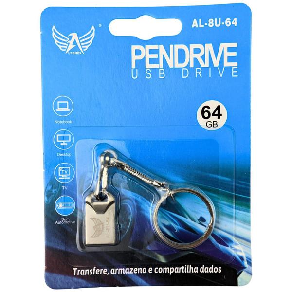 Imagem de Pendrive 64Gb Aluminio Usb 2.0 Fer Backup Fotos Musicas