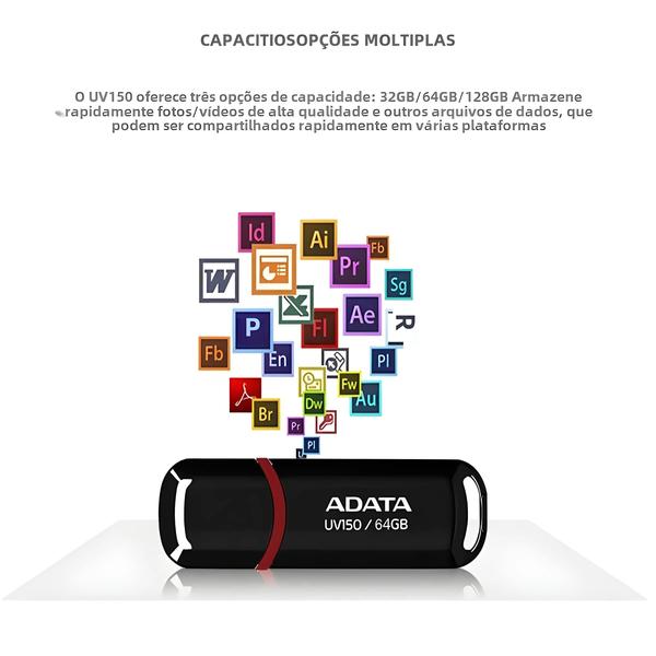 Imagem de Pendrive ADATA UV150 USB 3.2 - Alta Velocidade (32GB, 64GB, 128GB, 256GB)