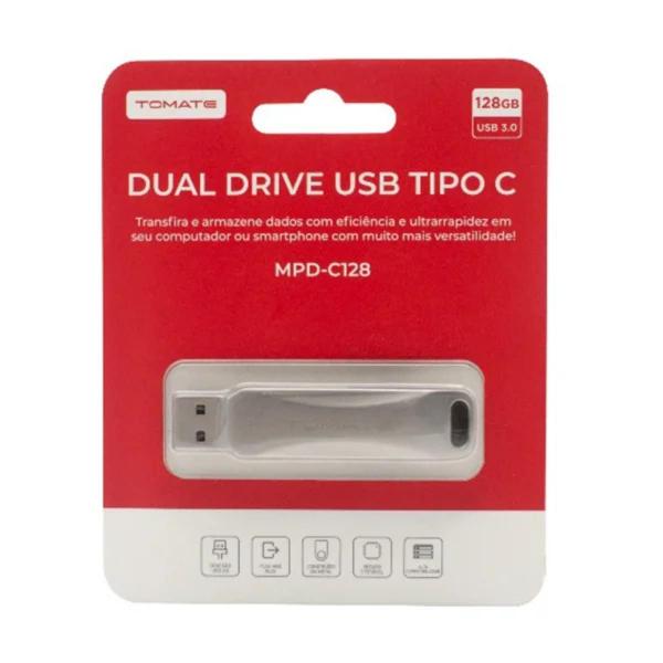 Imagem de Pendrive Dual Drive Usb-c E Usb-a 128GB Tomate Mpd-C128 Prata