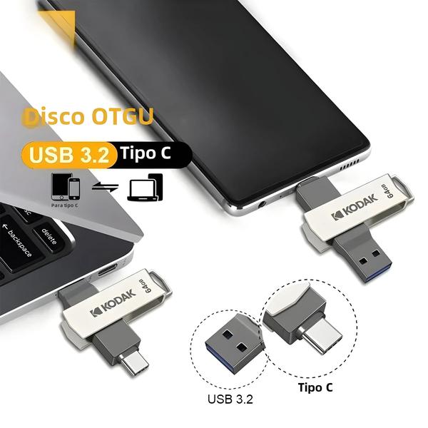 Imagem de Pendrive Kodak USB 3.2 Tipo-C - Alta Velocidade (256GB, 128GB, 32GB)