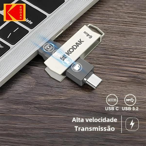 Imagem de Pendrive Kodak USB 3.2 Tipo-C - Alta Velocidade (256GB, 128GB, 32GB)