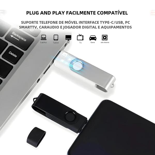 Imagem de Pendrive USB-C 64GB com 2 Conectores - Preto, Verde, Vermelho e Azul