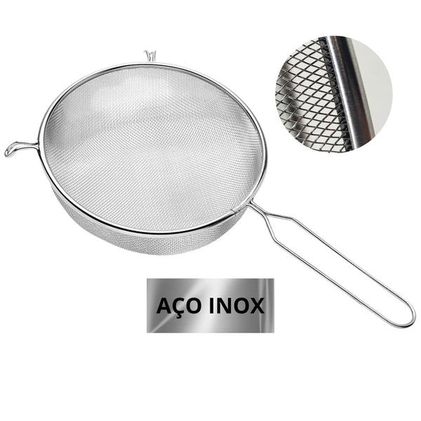 Imagem de Peneira 14cm De Cozinha Inox Forte Polvilhar Escorrer Coar Suco